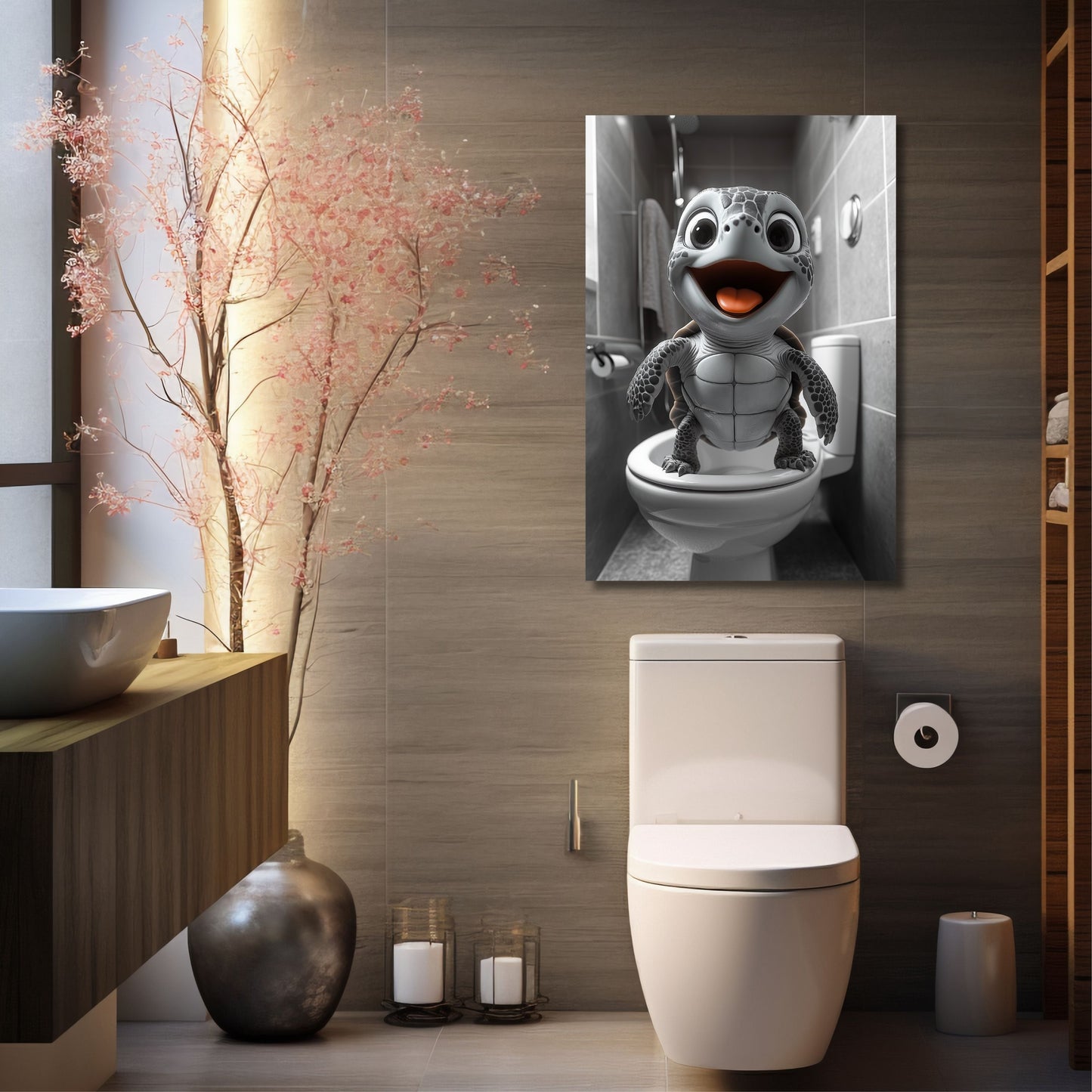 Lustiges Wandbild – Baby-Affe auf Toilette