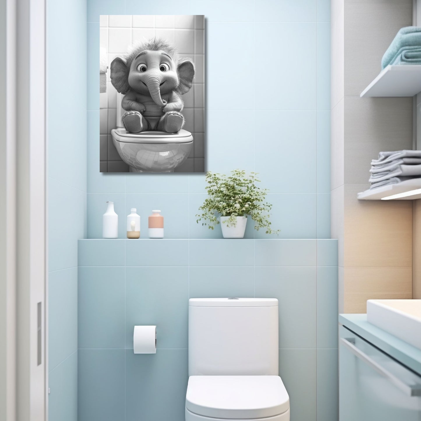 Lustiges Wandbild – Baby-Otter auf Toilette