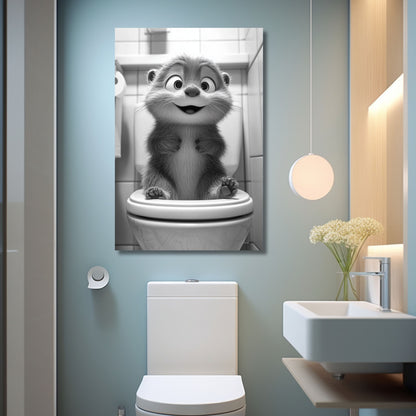 Lustiges Wandbild – Baby-Otter auf Toilette