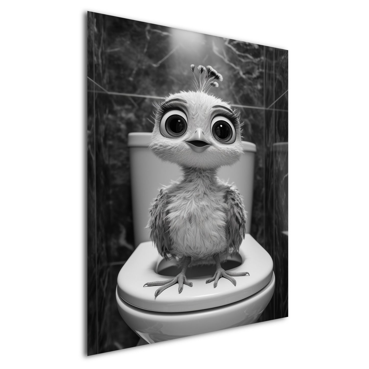 Lustiges Wandbild – Baby-Pfau auf Toilette