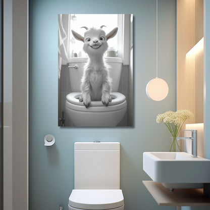 Lustiges Wandbild – Baby-Ziege auf Toilette