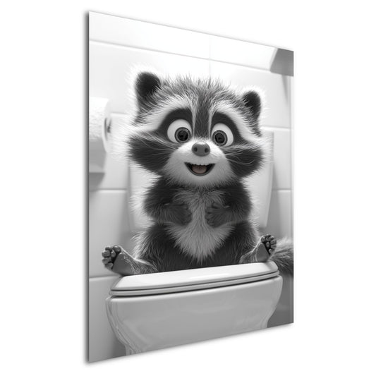 Lustiges Wandbild – Baby-Waschbär auf Toilette