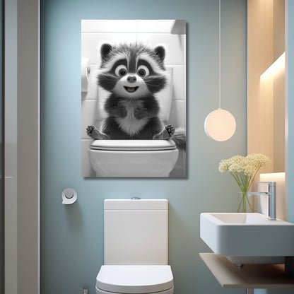 Lustiges Wandbild – Baby-Waschbär auf Toilette