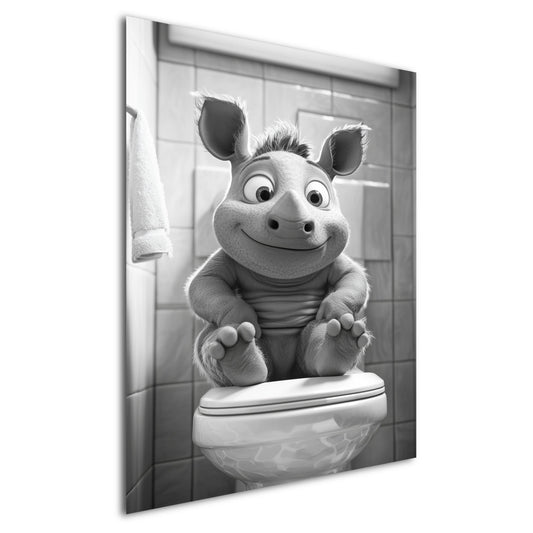 Lustiges Wandbild – Baby-Nashorn auf Toilette