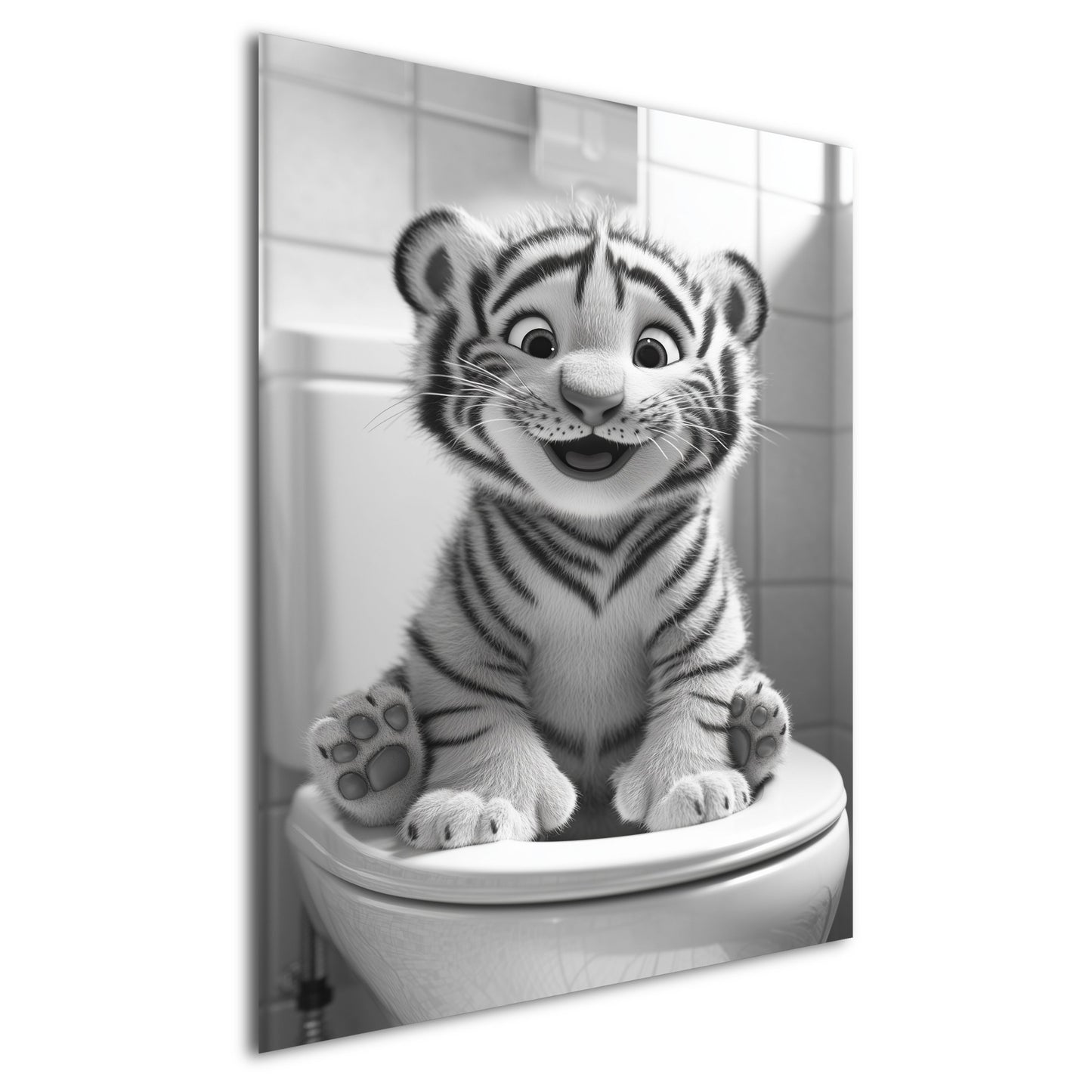 Lustiges Wandbild – Baby-Tiger auf Toilette