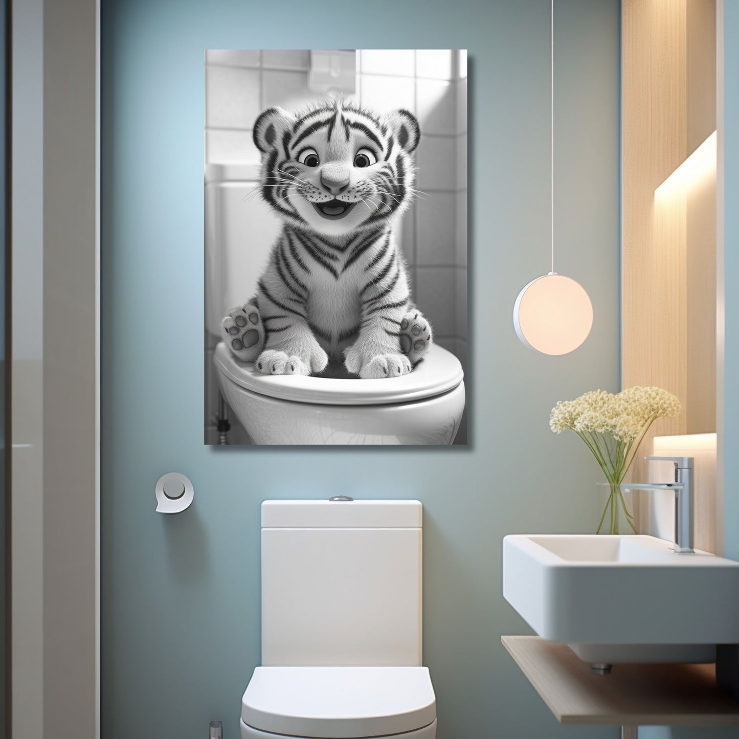 Lustiges Wandbild – Baby-Tiger auf Toilette