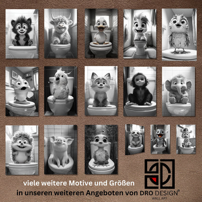 Lustiges Wandbild – Baby-Nashorn auf Toilette