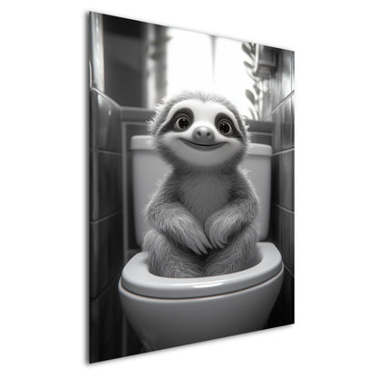 Lustiges Wandbild – Baby-Faultier auf Toilette