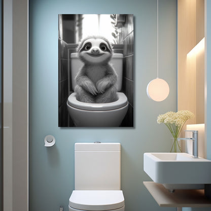 Lustiges Wandbild – Baby-Faultier auf Toilette