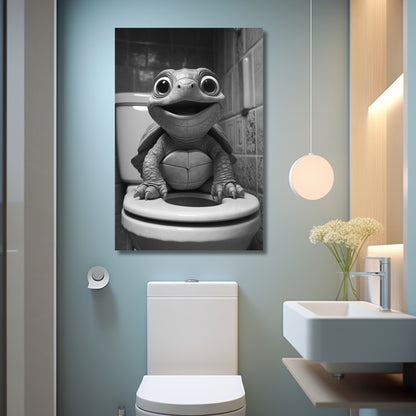 Lustiges Wandbild – Baby-Schildkröte auf Toilette