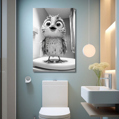 Lustiges Wandbild – Baby-Vogel auf Toilette