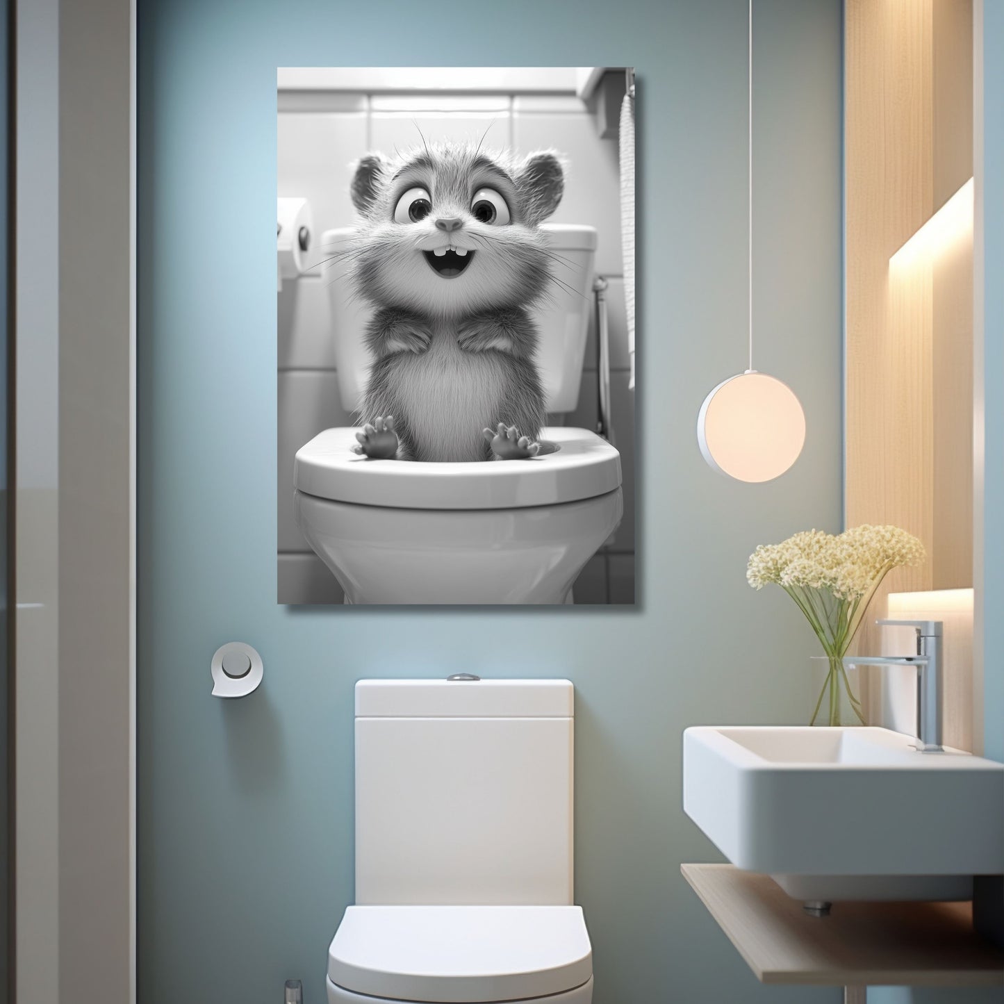 Lustiges Wandbild – Baby-Degu auf Toilette