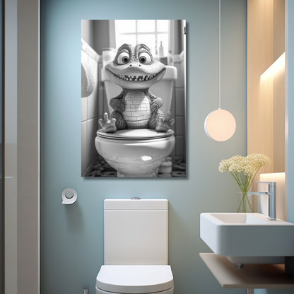 Lustiges Wandbild – Baby-Krokodil auf Toilette