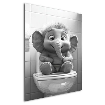 Lustiges Wandbild – Baby-Elefant auf Toilette