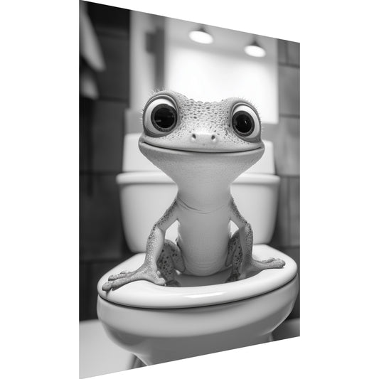 Lustiges Wandbild – Baby-Gecko auf Toilette