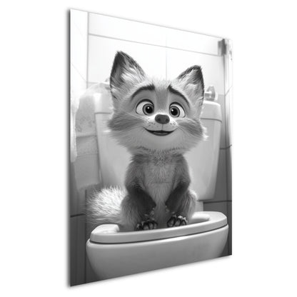 Lustiges Wandbild – Baby-Fuchs auf Toilette