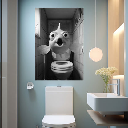 Lustiges Wandbild – Baby-Goldfisch auf Toilette