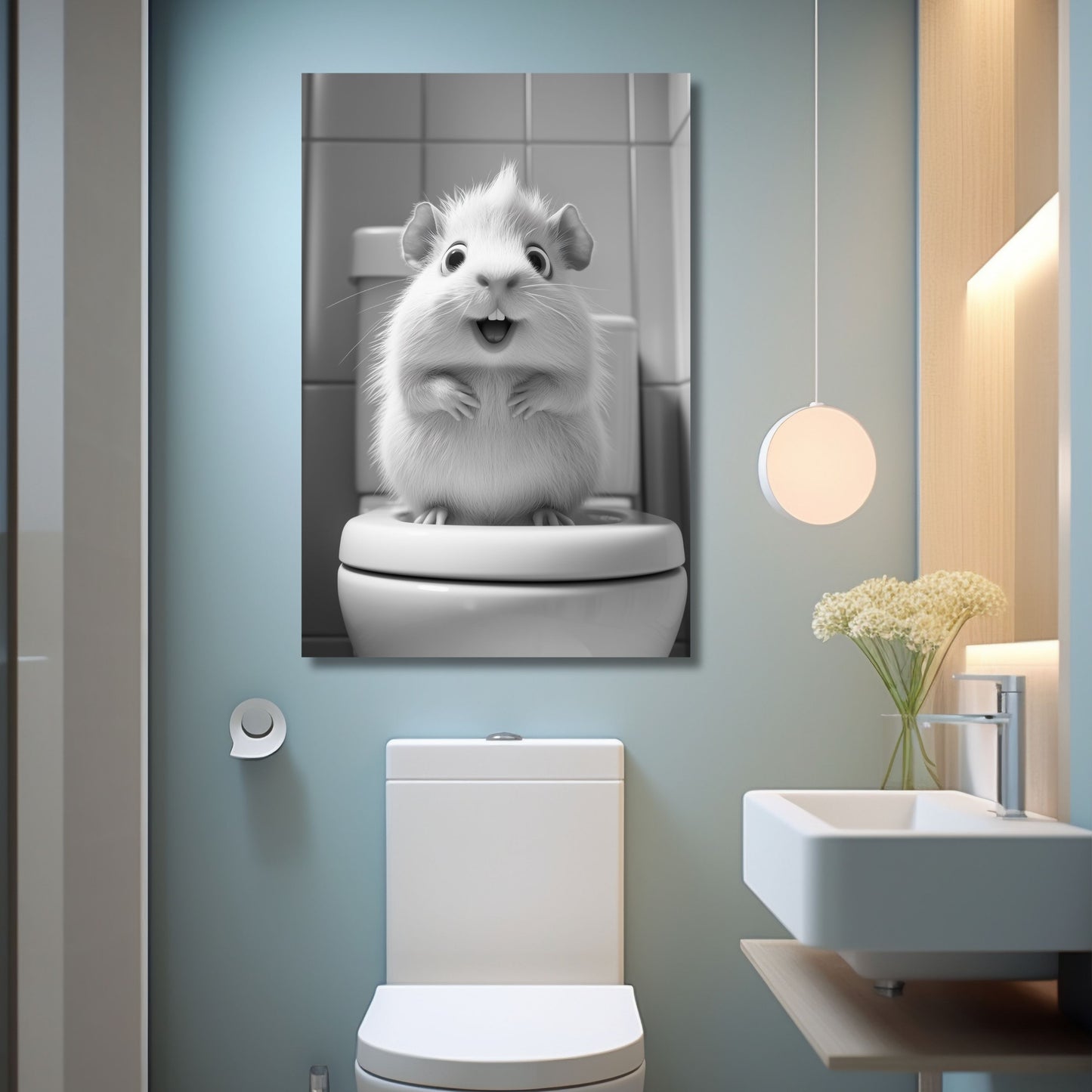 Lustiges Wandbild – Baby-Meerschweinchen auf Toilette