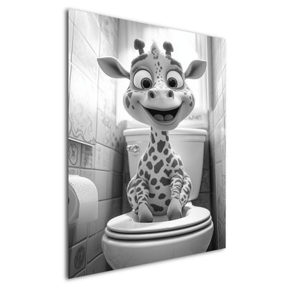 Lustiges Wandbild – Baby-Giraffe auf Toilette