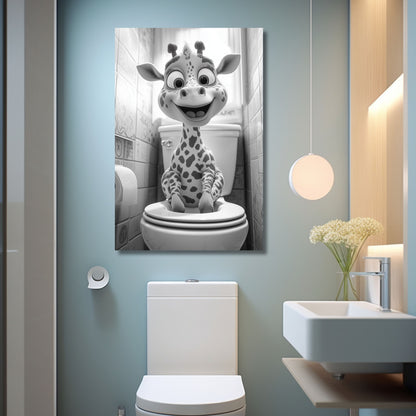 Lustiges Wandbild – Baby-Giraffe auf Toilette