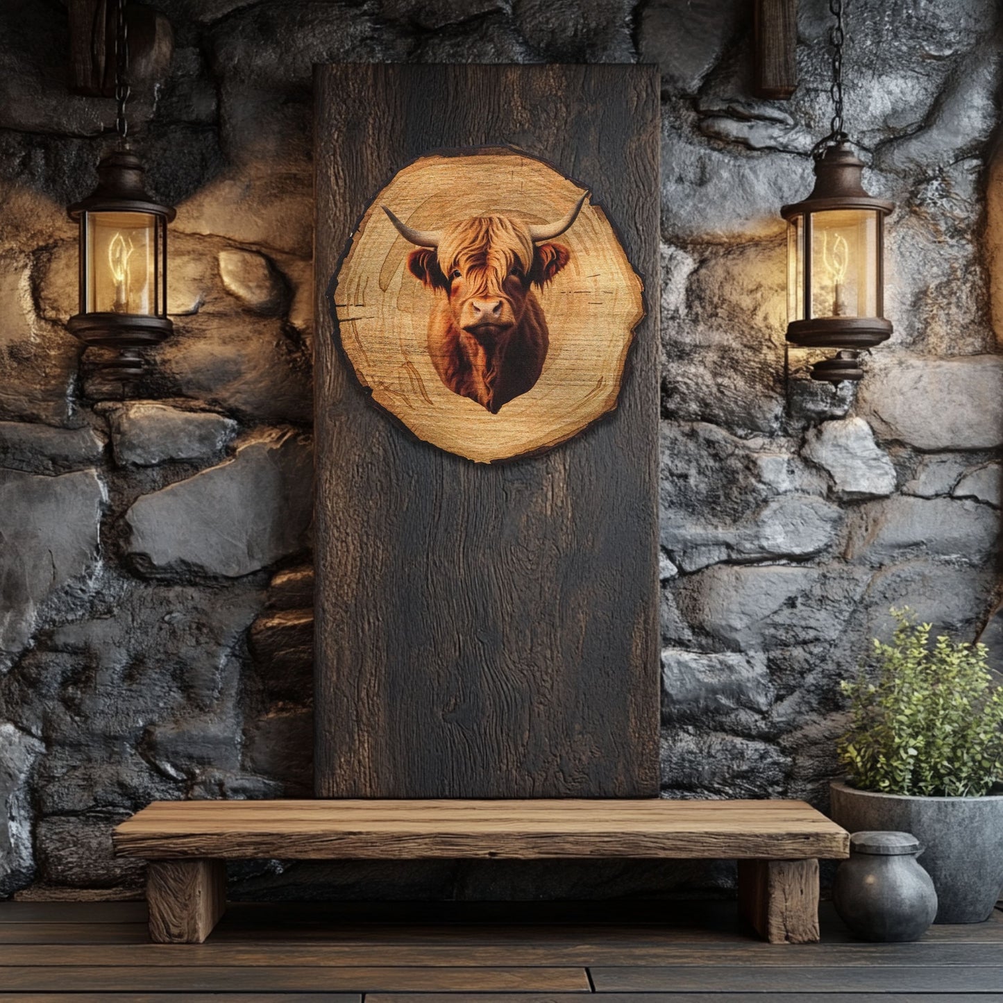 Wandbild Holzoptik Stier