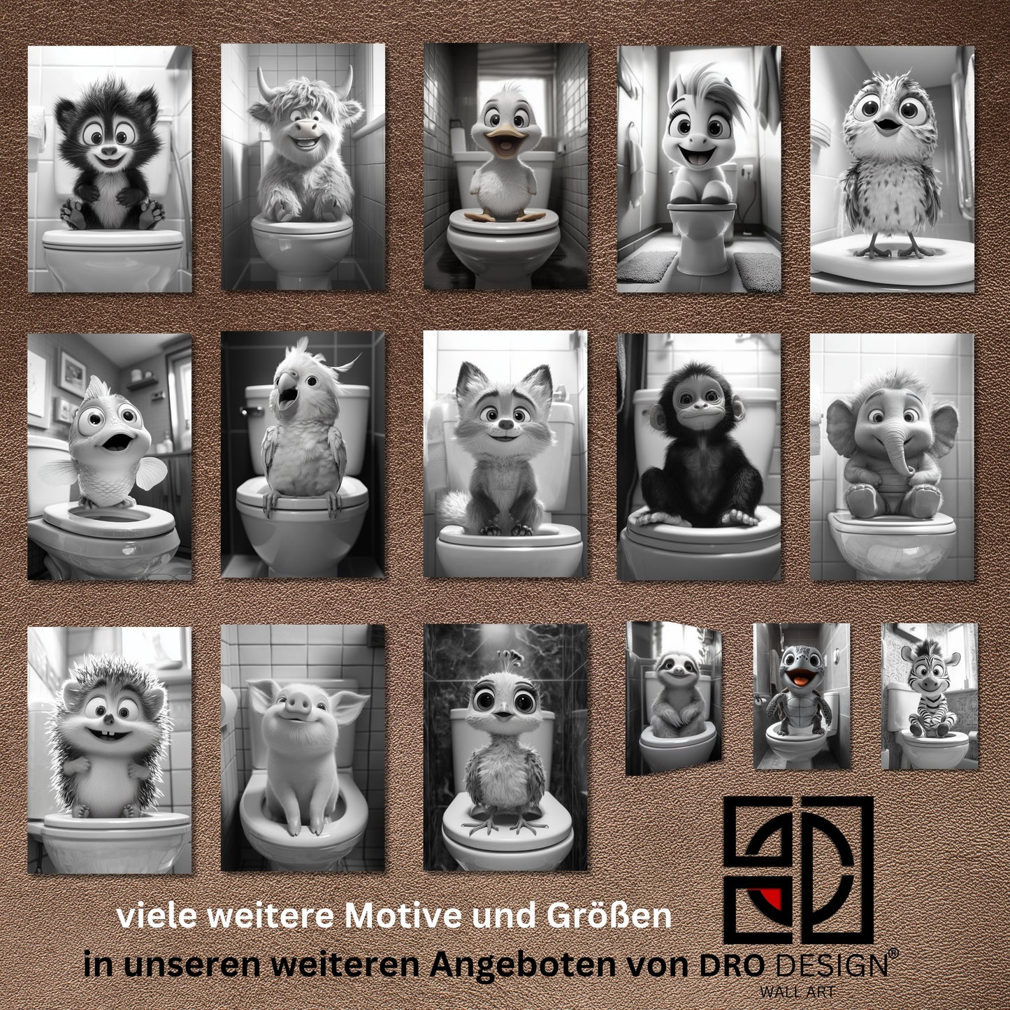 Lustiges Wandbild – Baby-Gürteltier auf Toilette