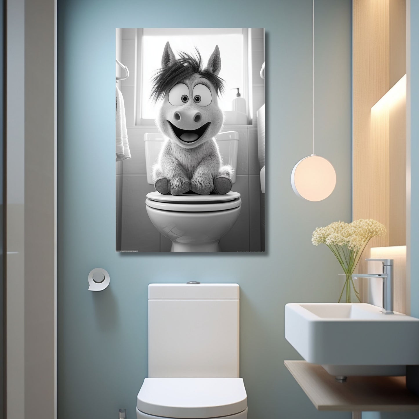 Lustiges Wandbild – Baby-Pferd auf Toilette