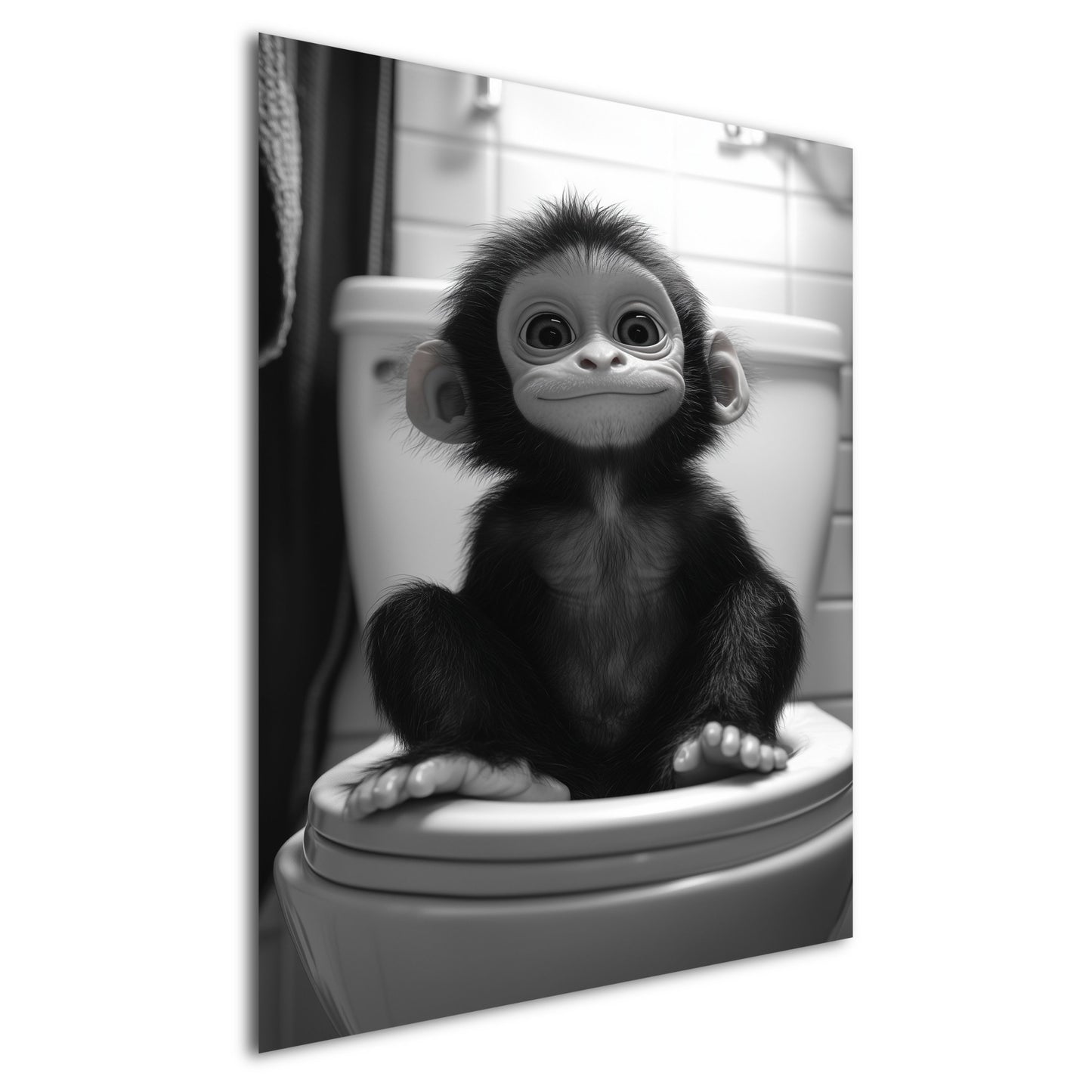 Lustiges Wandbild – Baby-Affe auf Toilette