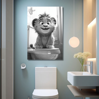 Lustiges Wandbild – Baby-Löwe auf Toilette