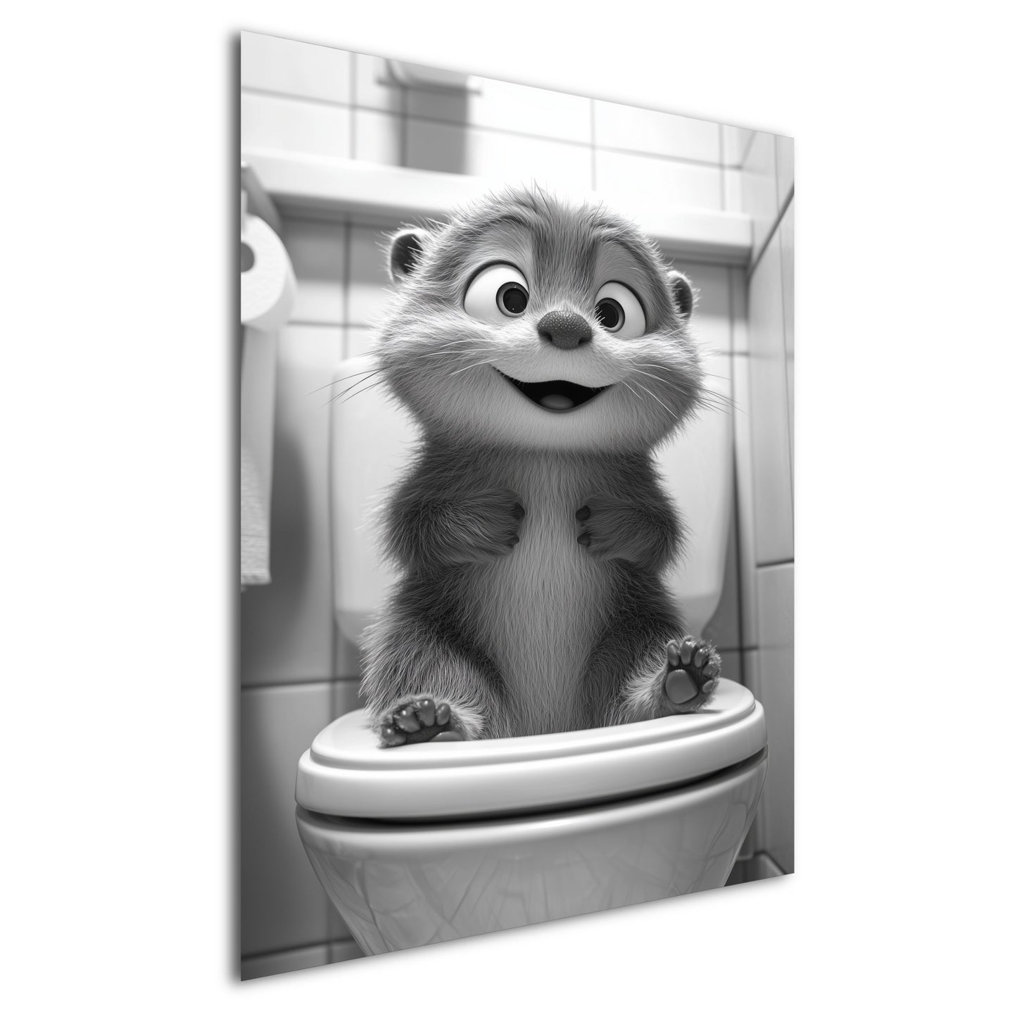 Lustiges Wandbild – Baby-Otter auf Toilette