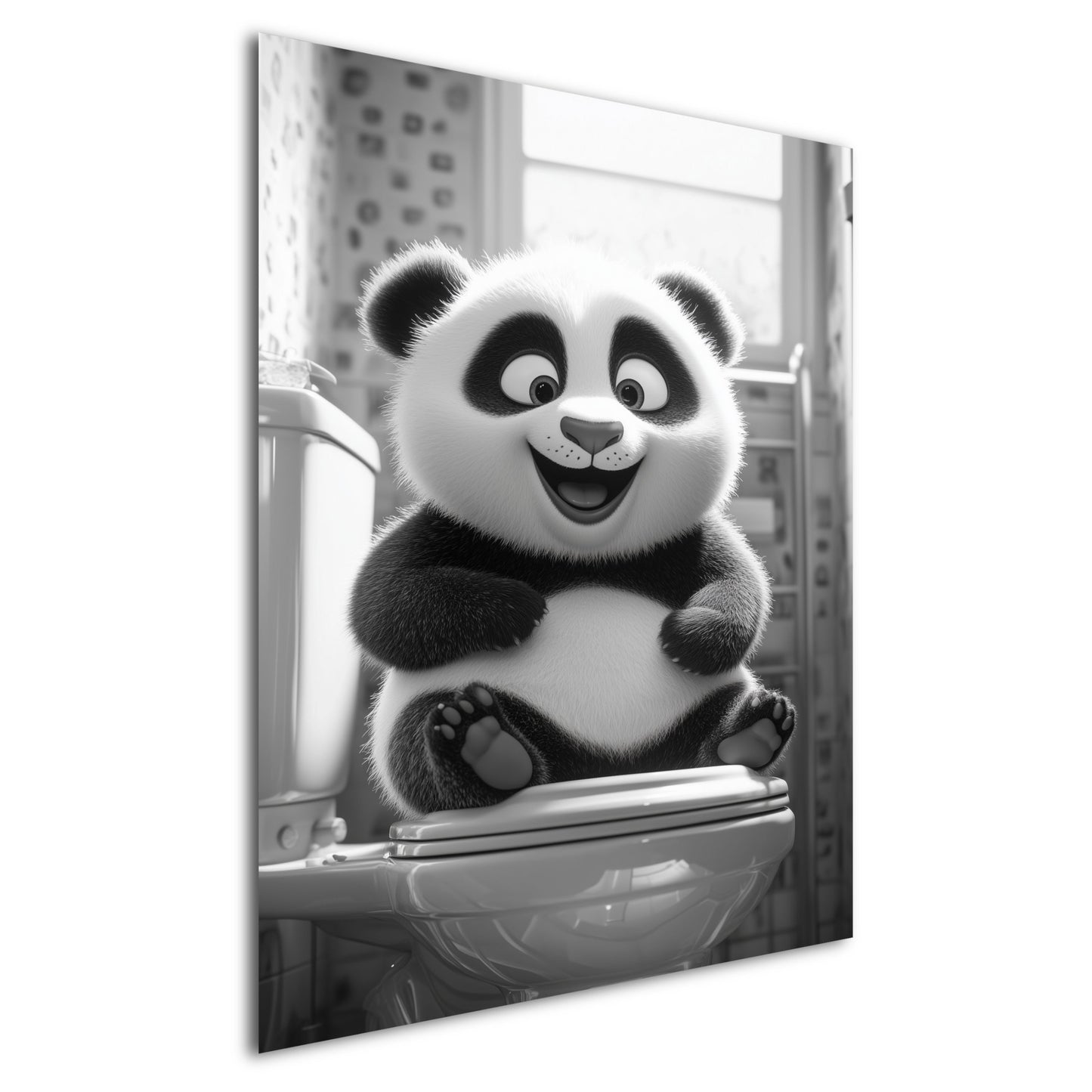 Lustiges Wandbild – Baby-Panda Bär auf Toilette