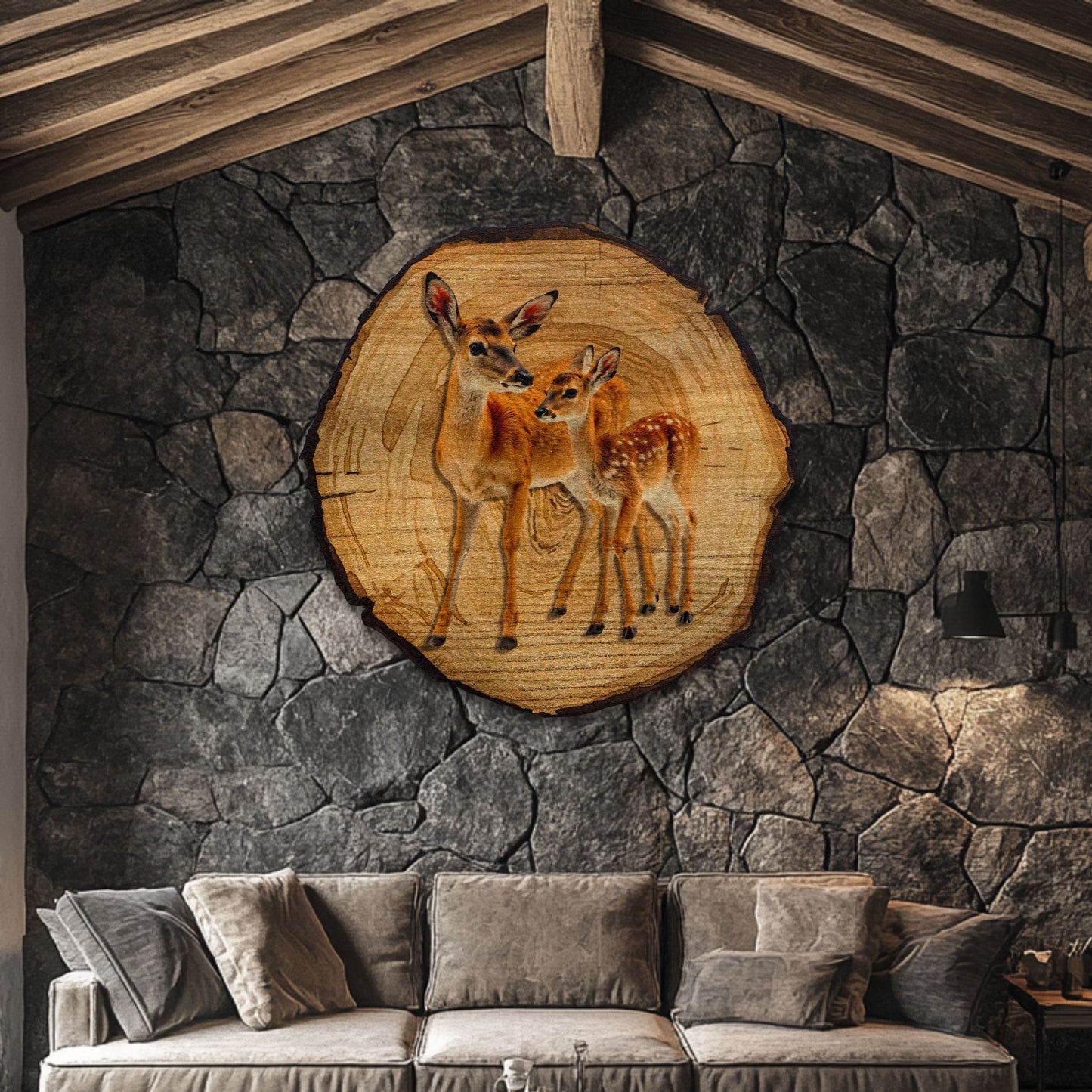 Wandbild Holzoptik Rehe